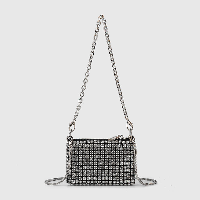 Pearl Rhinestone Women Bag Bag Summer Shiny Full Diamond Crossbody Portable Underarm Bag