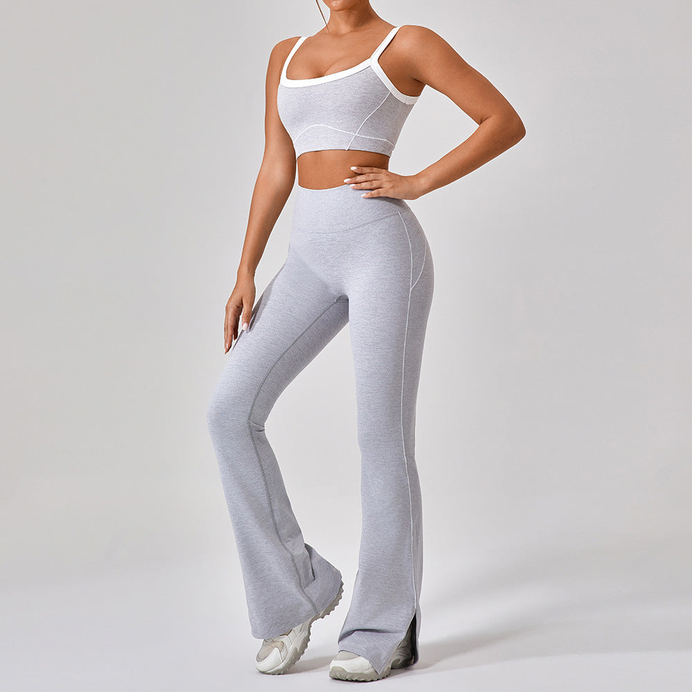 Nude Feel Tight Outdoor Sports Underwear Women Spaghetti Strap Contrast Color Suit Sling Yoga Clothes