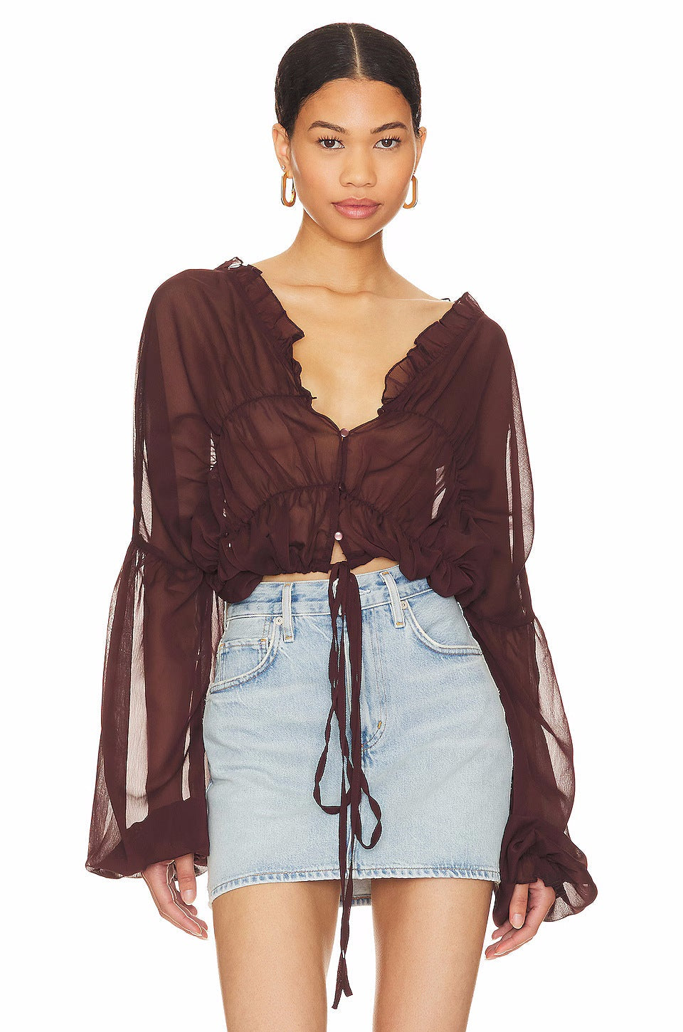 Fall Casual Women Wear Beach Cover Up Holiday Chiffon Bell Sleeve Top