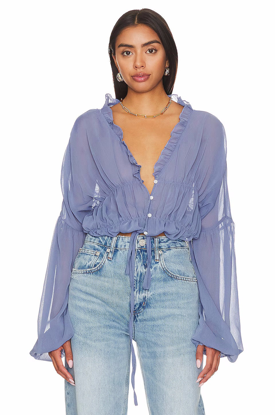 Fall Casual Women Wear Beach Cover Up Holiday Chiffon Bell Sleeve Top
