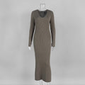 Solid Color Long Sleeve Dress Women Autumn Winter Elegant V neck Slim Hip Knitwear Dress