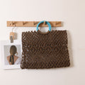 Round Handle Portable Square Straw Bag Summer Hollow Out Cutout Pattern Straw Bag Woven Bag Women Seaside Vacation Beach Bag