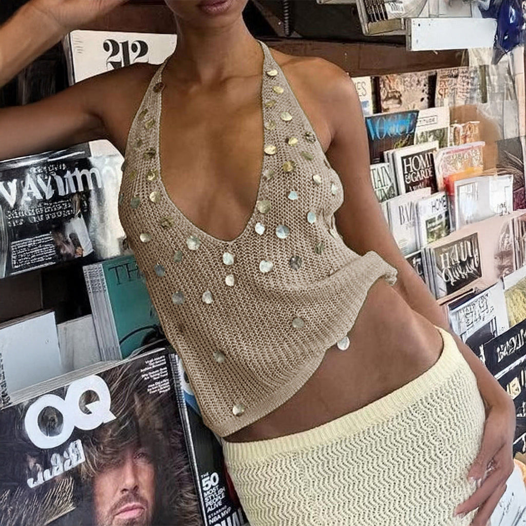Spring Summer Bohemian Shell Halter Woolen Vacation Slim Fit