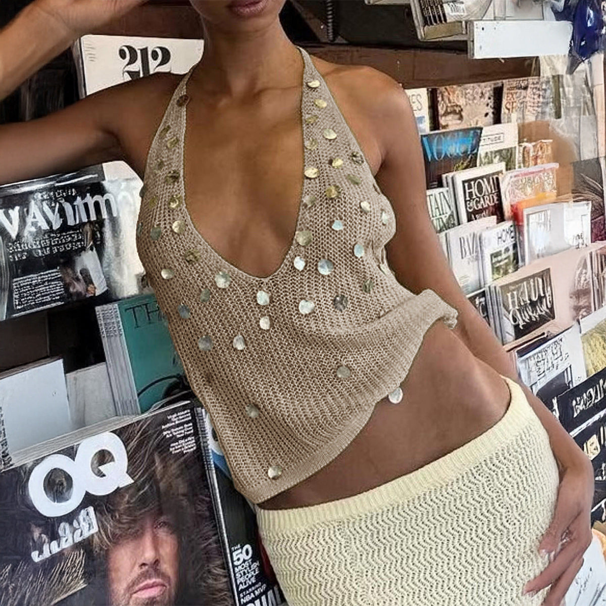 Spring Summer Bohemian Shell Halter Woolen Vacation Slim Fit