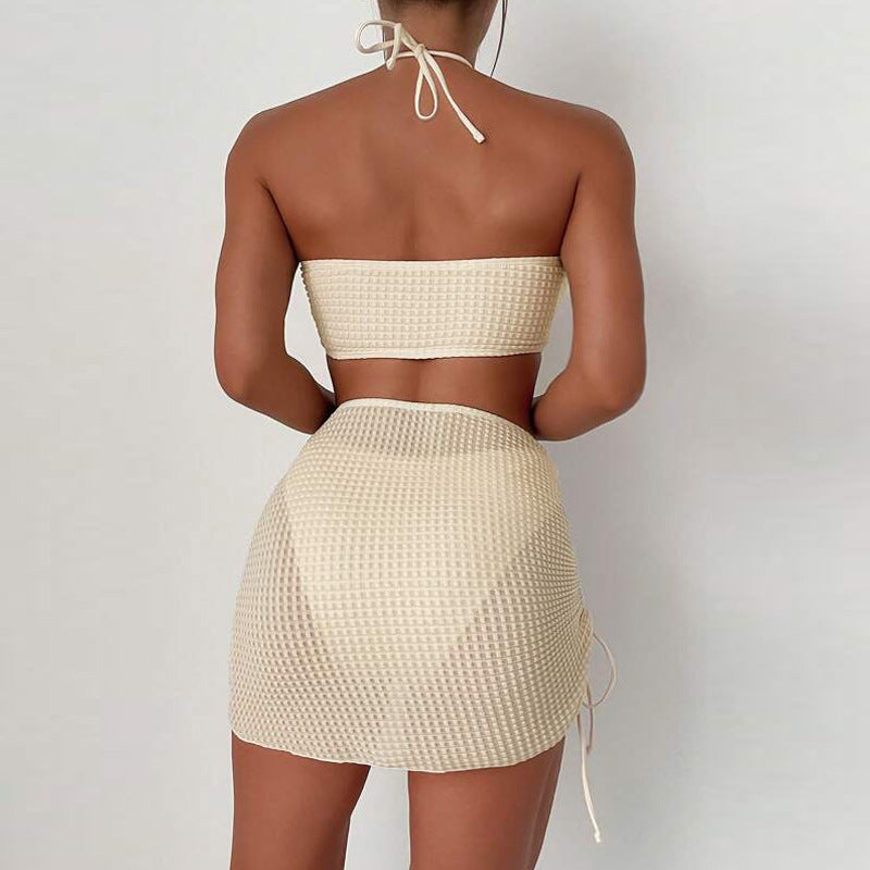 Bikini Drawstring Backless Three Piece Sexy Bikini Swimsuit Swimwear Women
