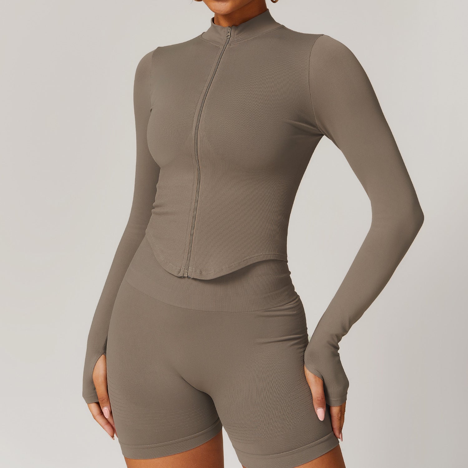 Sollinarry Stand Collar Long Sleeve Zipper Yoga Jacket Women Tight Quick Drying Yoga Clothes Outdoor Fitness Sports Top