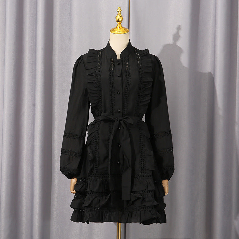 Spring Waist Controlled Short Skirt Stitching Single Breasted Vacation Lace up Dress Women Short Women Clothing