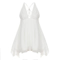 Butterfly Backless Pearl Chain Stitching Sexy V neck Halter Irregular Asymmetric Chiffon Dress Short Dress