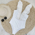 One Piece Solid Color Swimsuit Women Deep V Plunge High Waist One Piece Swimsuit