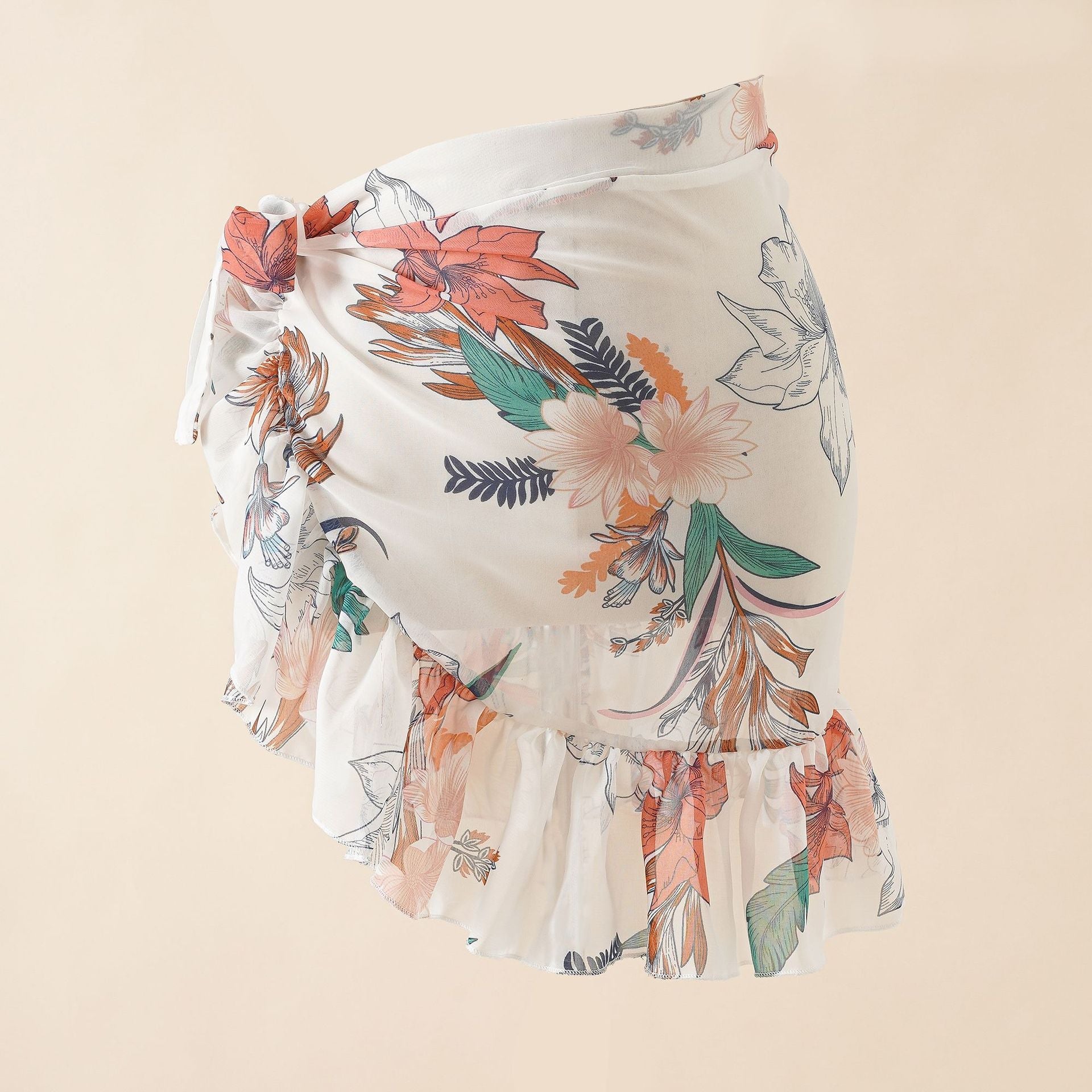 Bikini Sunscreen Chiffon Beach Skirt Leaf Printed Swimsuit Fishtail Skirt