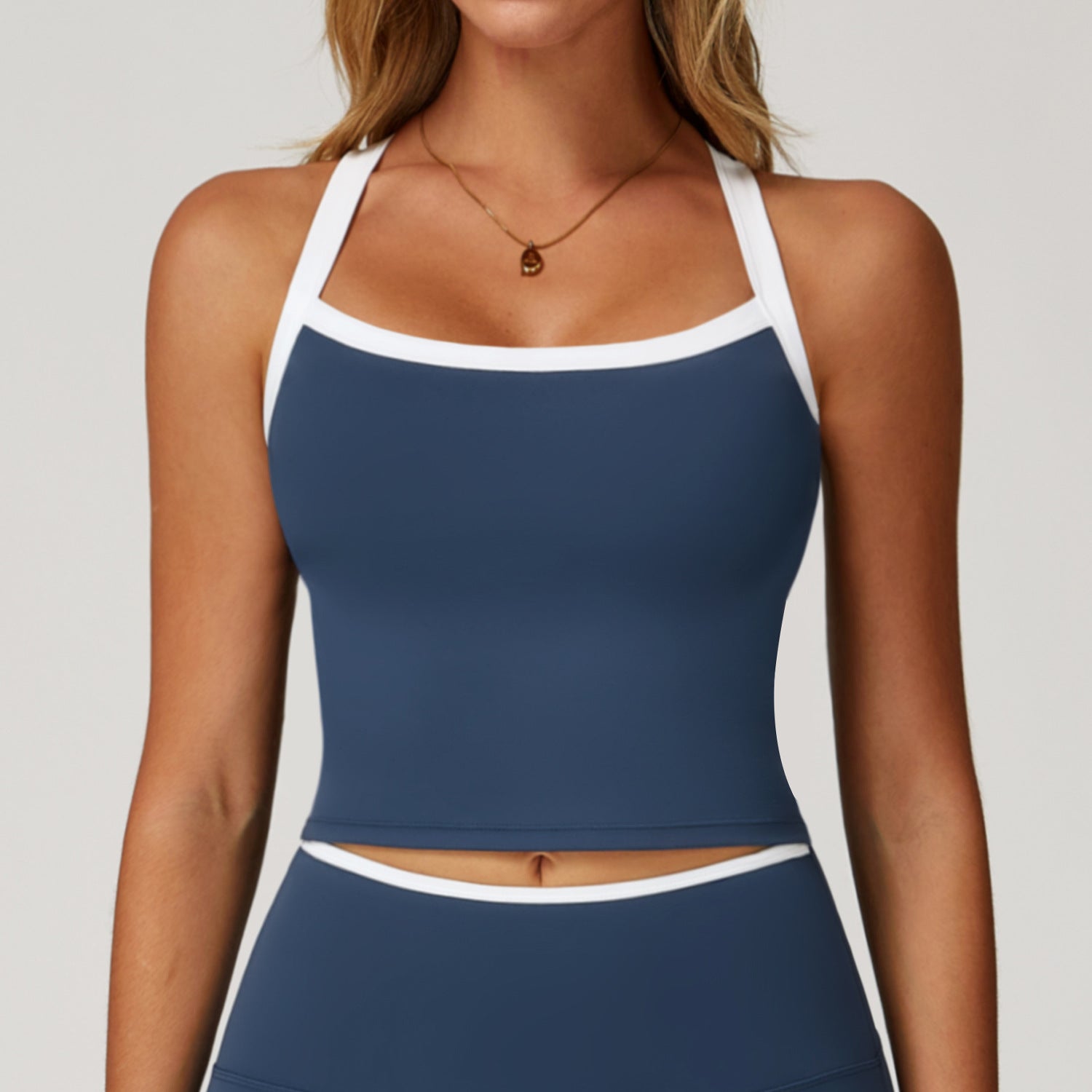 Sollinarry Nude Feel Yoga Vest Contrast Color Hollow Out Cutout Beauty Back Workout Clothes Outer Wear High Sense Running Exercise Underwear