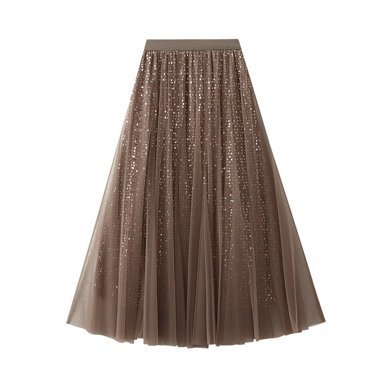 High Grade Sequin Gauze Skirt Women Draping Super Fairy Gauze Skirt Covering Large Swing A line Long Skirt