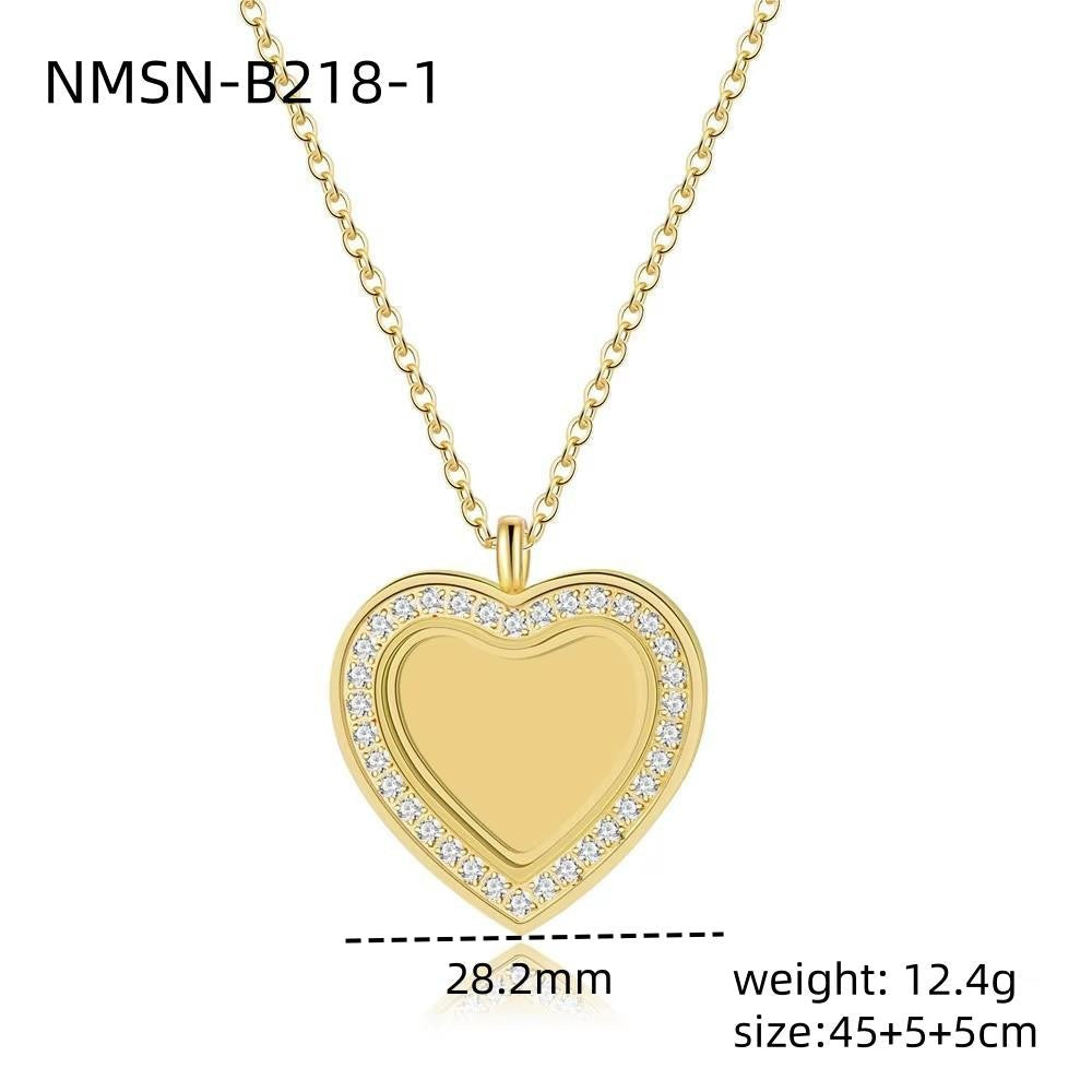Geometric Abstract round Heart Inlaid with Diamond Titanium Steel Necklace Light Luxury Minority High Grade Stainless Steel Necklace for Women