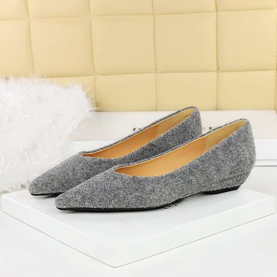 Elegant Plush Pointed Toe Simple Women Shallow Mouth Plain Surface Office Wedge Women Shoes
