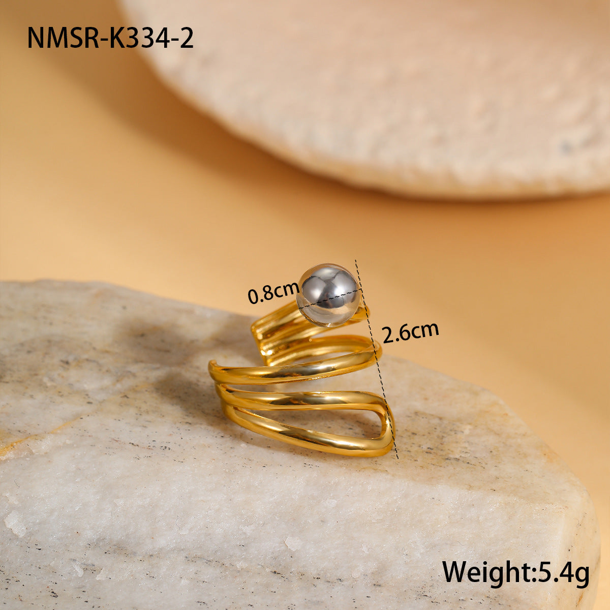 Stainless Steel Gold Silver Color Matching round Beads Design Open Ring Cold Personality Titanium Steel Hand Jewelry