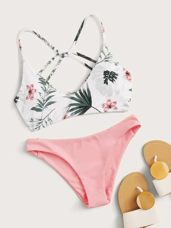 Bikini Swimsuit Criss Cross Split Floral Bikini U Shaped Decorative Swimming Tide Swimsuit