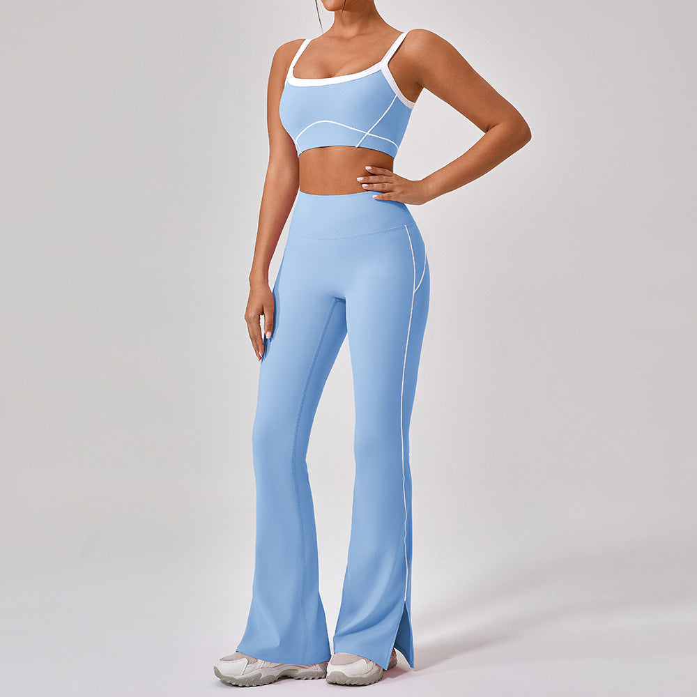 Nude Feel Tight Outdoor Sports Underwear Women Spaghetti Strap Contrast Color Suit Sling Yoga Clothes