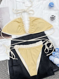 Small Sunken Stripe Sexy Bikini Lace Adjustable Horizontal Triangle Bag Swimsuit