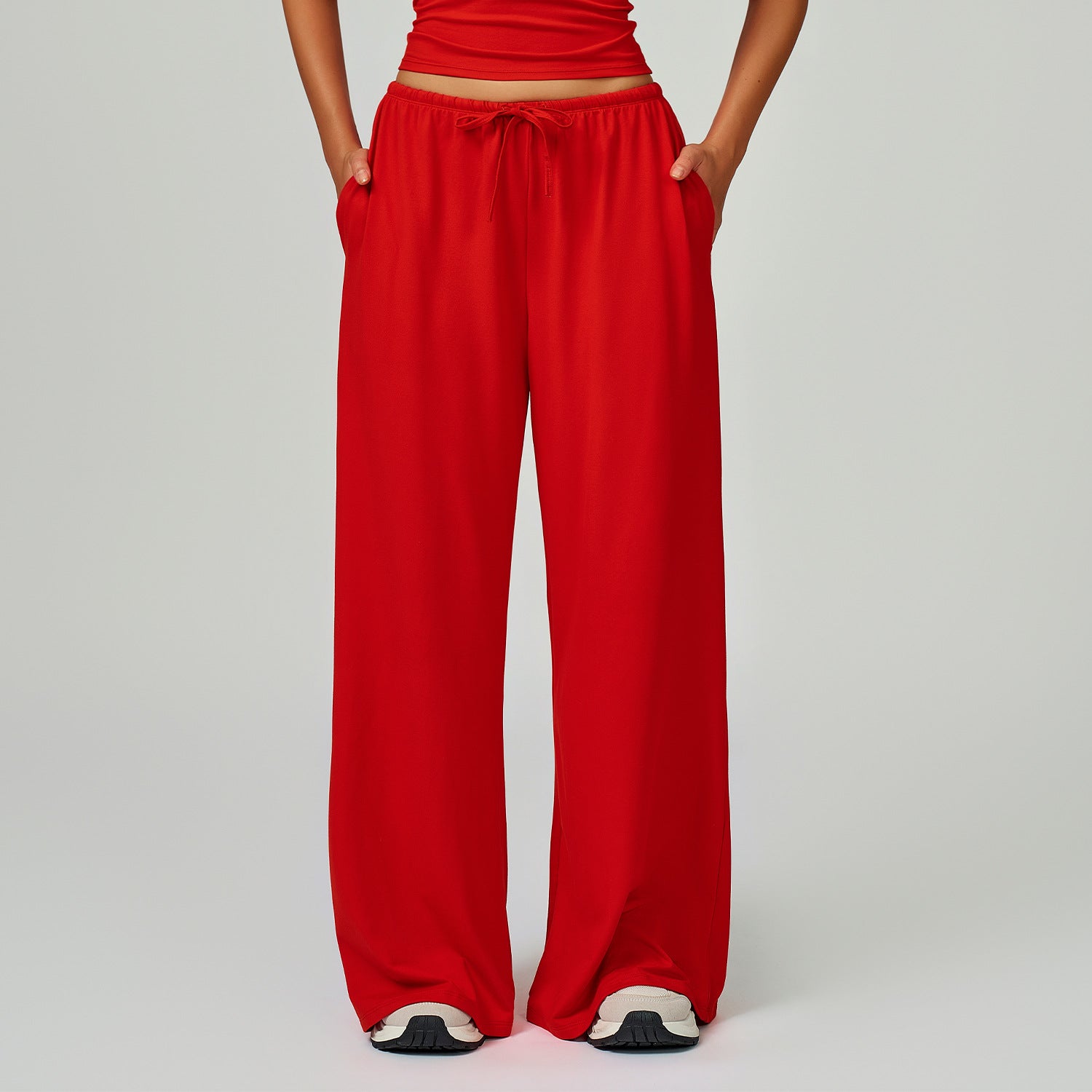 Sollinarry Brushed Trousers Embellished Wide Leg Loose Casual Pants Women Sports Fitness Elastic Drawstring Trousers