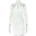 Solid Color Women Slim Fit Street Sleeveless Design Hip Dress Hanging Collar Short Sleeveless Dress