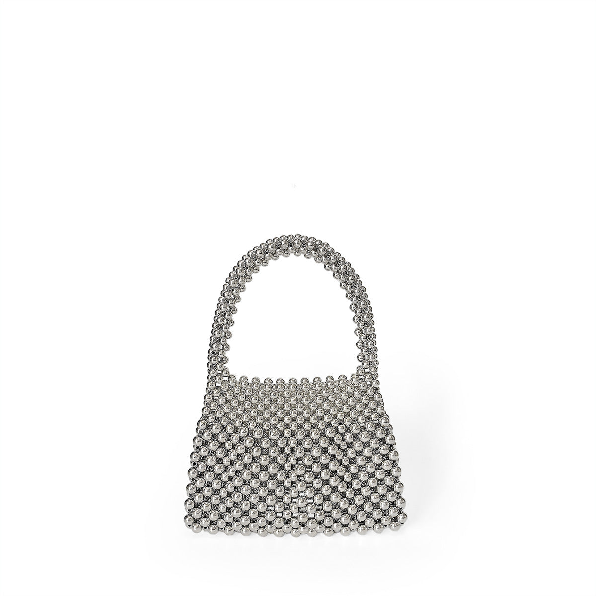 Celebrity Same Niche Vintage Metal Portable Bright Silver Generous Handmade Beaded Production Sparkle Silver Pearl Bag