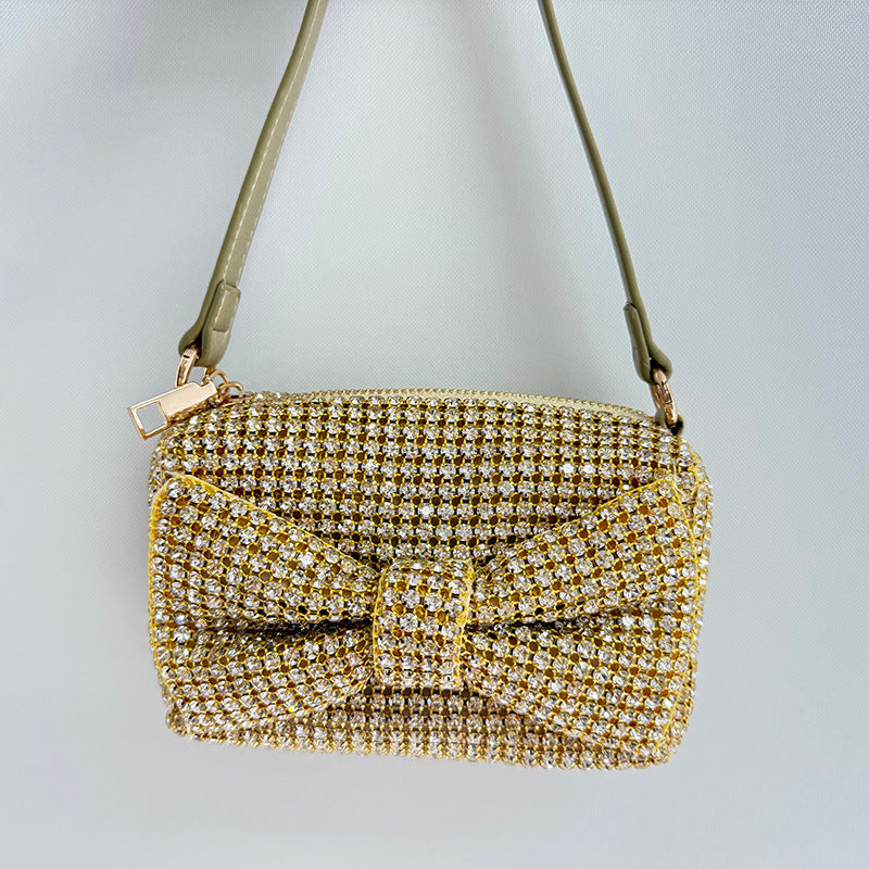 Chic Bow Classic Small Square Bag Full Diamond Party Rhinestone Clutch Chain Shoulder Crossbody Women Trendy Bag