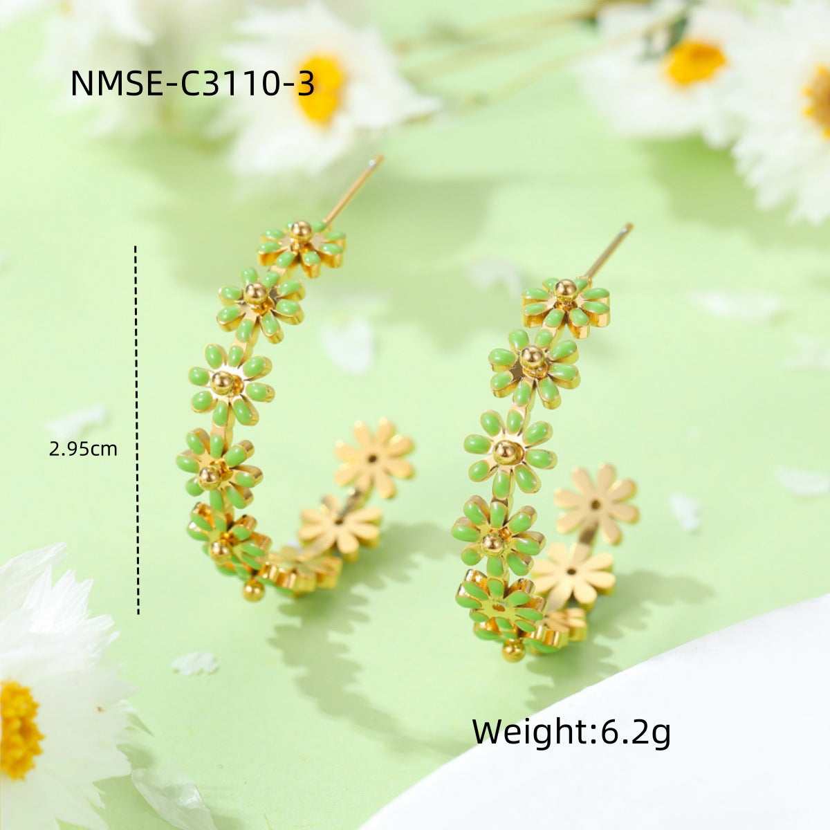 High Grade Drop Oil Titanium Steel Floral Earrings Women Non Fading 18K Gold Stainless Steel Earrings