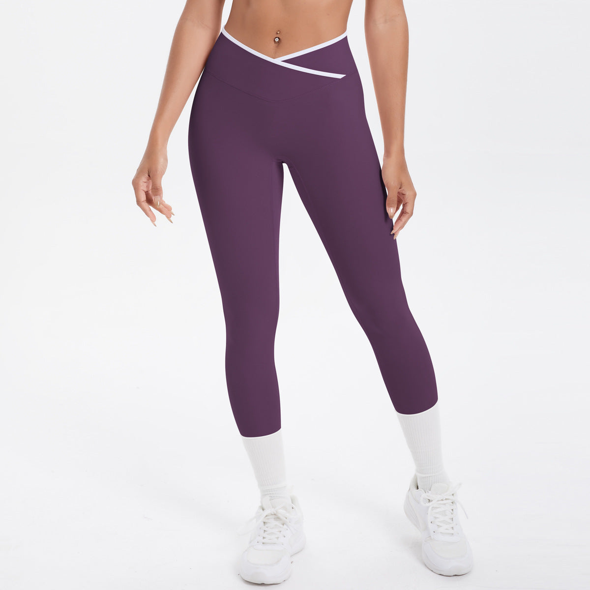 Nude Feel Skinny Yoga Pants Contrast Color Sexy Hip Lifting Cross High Waist Cropped Pants Women Sports Fitness Pants