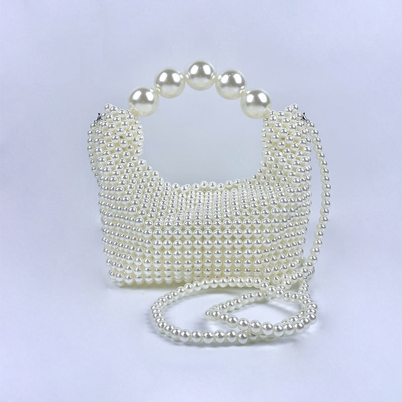 Popular Hand Woven Large Pearl Tote Shoulder Bag Socialite High Grade Dinner Bag
