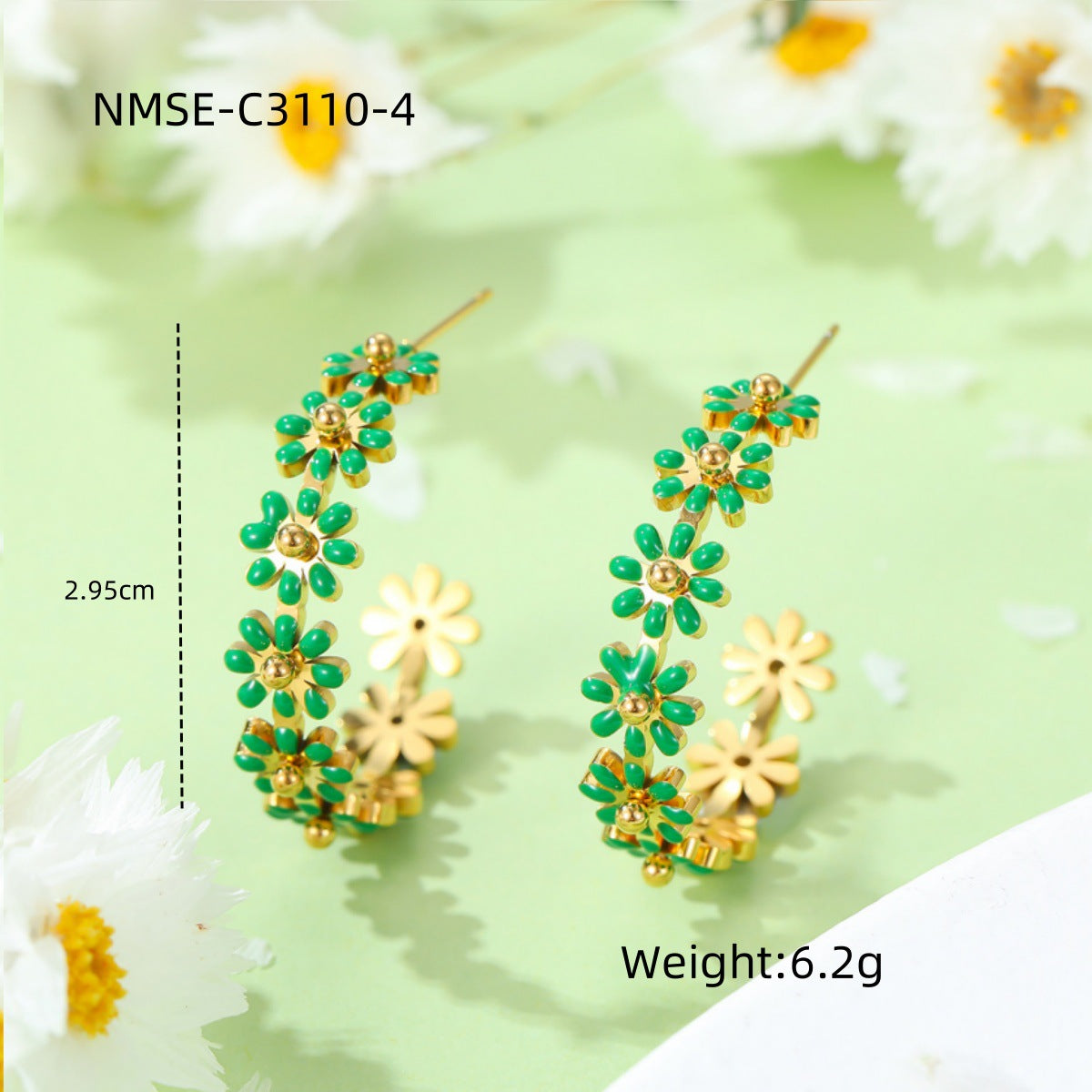 High Grade Drop Oil Titanium Steel Floral Earrings Women Non Fading 18K Gold Stainless Steel Earrings