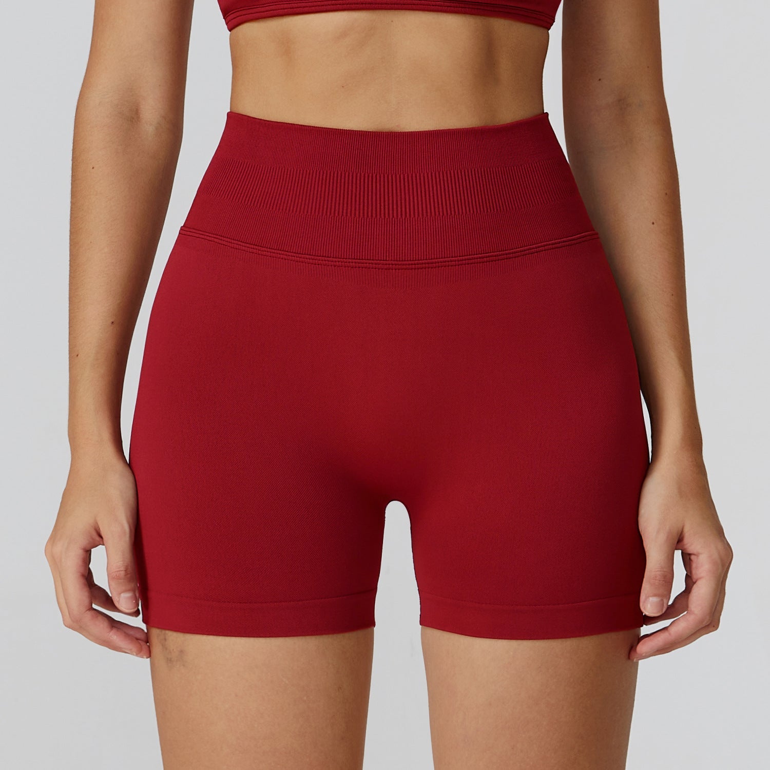 Sollinarry Seamless Yoga Shorts High Waist Pleated Peach Hip Slim Fitness Clothes Outdoor Running Exercise Shorts