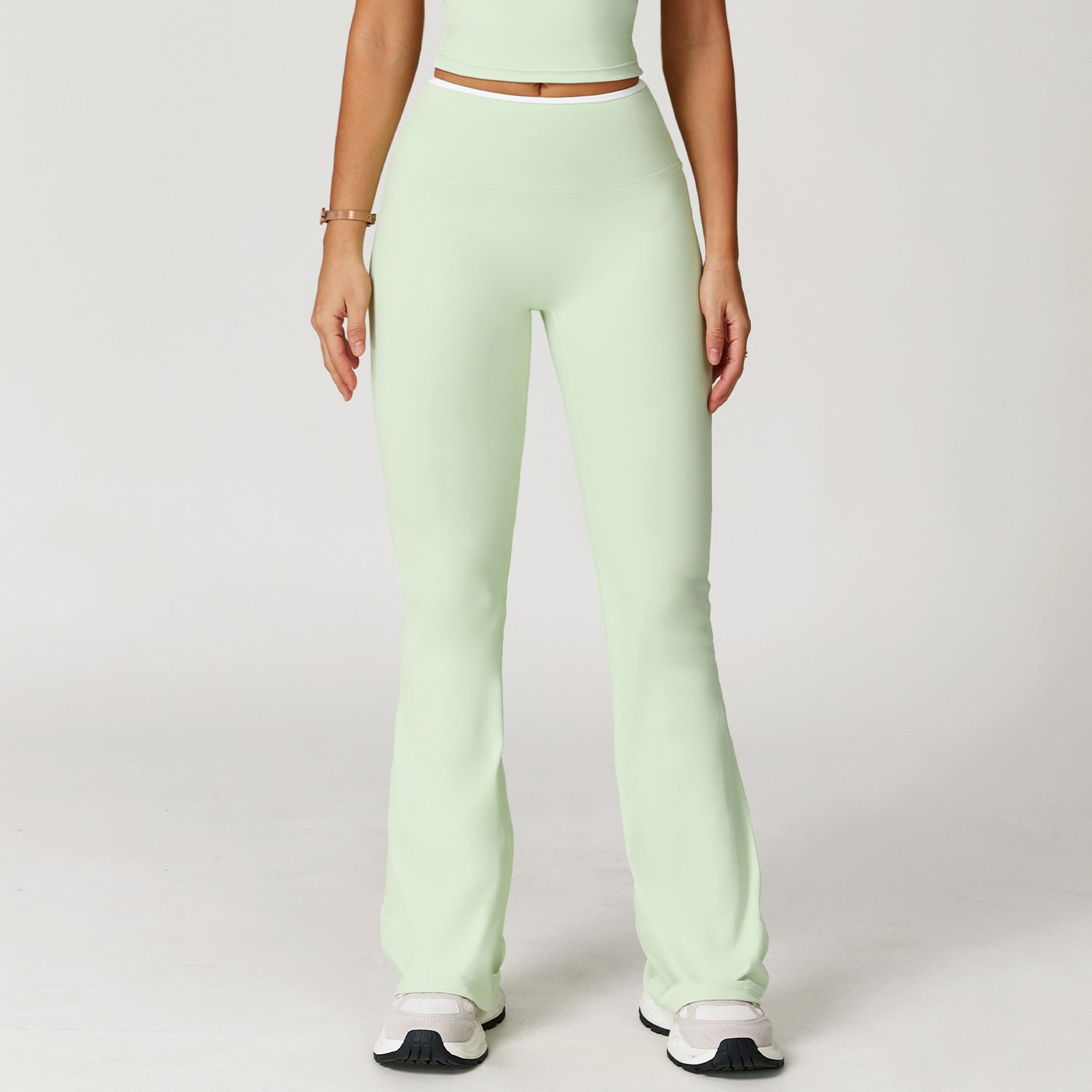 Nude Feel Sports Bell Bottom Pants Contrast Color High Waist Quick-Drying Wide Leg Trousers Sports Running Fitness Bootcut Trousers