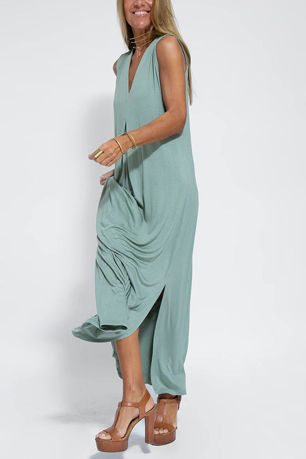 Solid Color Pullover V Neck Dress Cardigan Coat Set Women