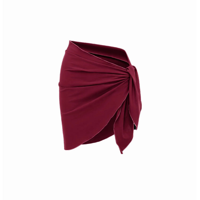 Bikini Wine Red Niche Design Tube Top Split Swimsuit Women