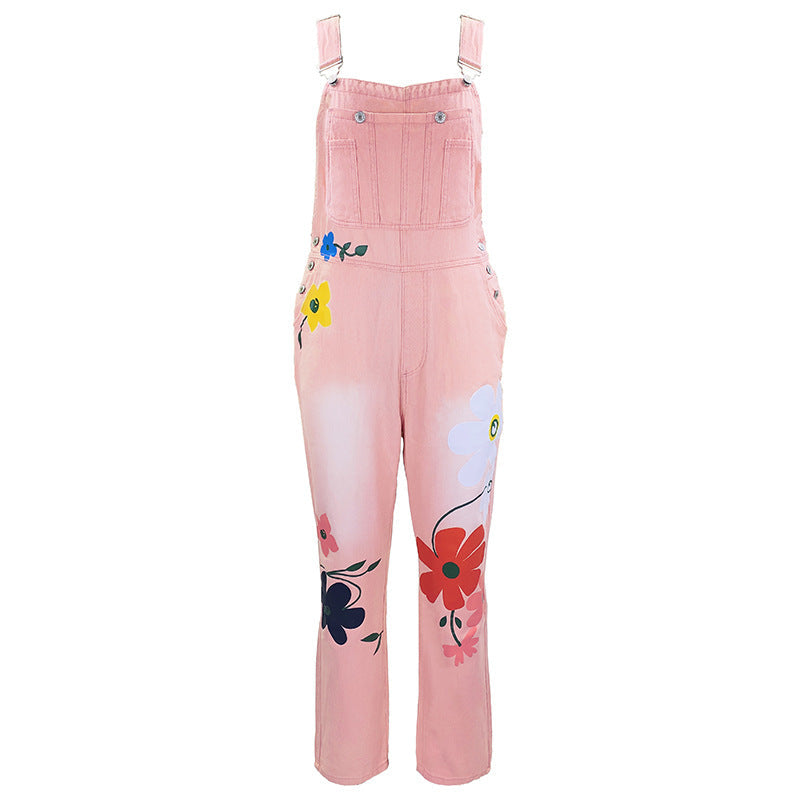 Suspender Pants Middle East Washed Cotton Polyester Printed Casual Jeans Non Elastic Comfortable Suspender Trousers
