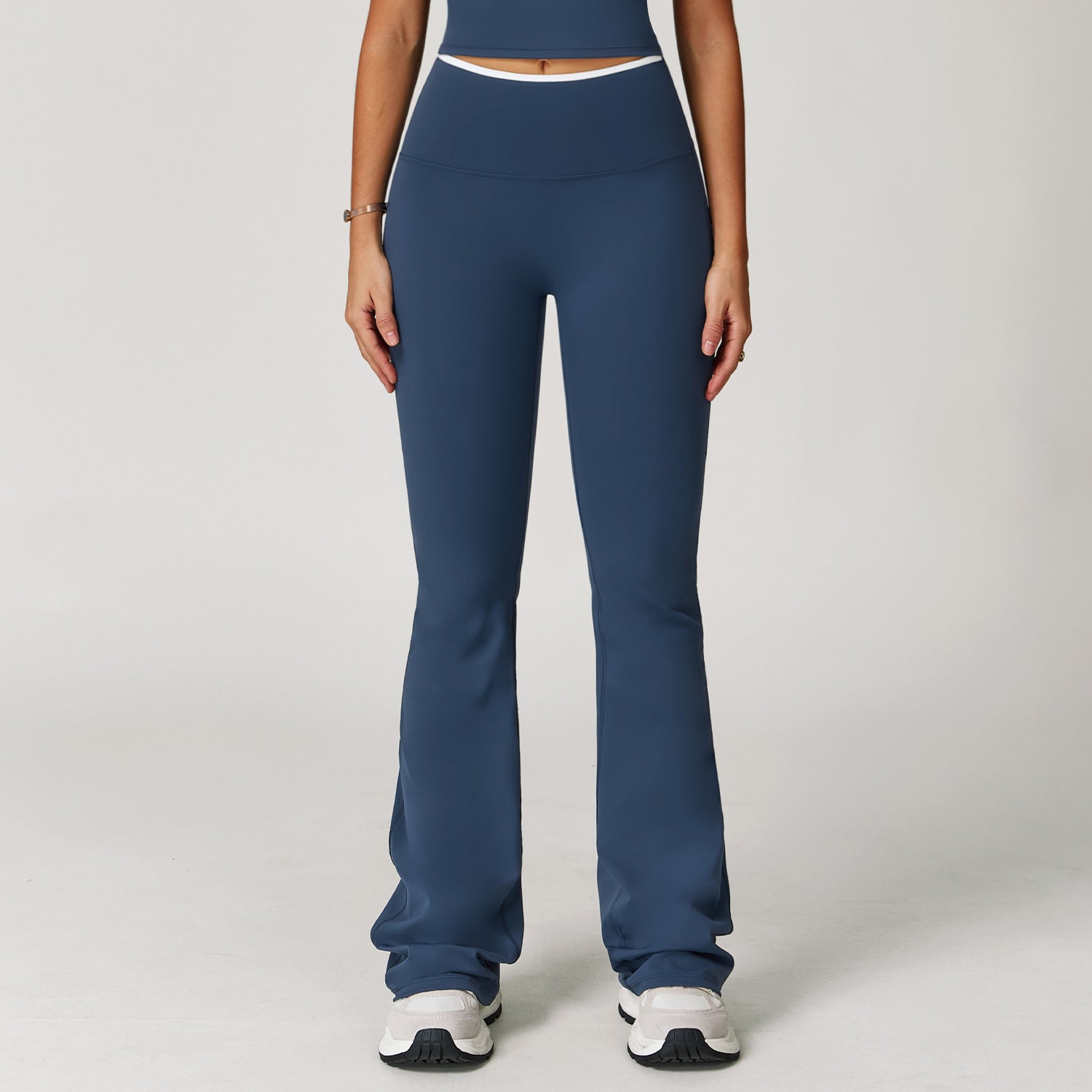 Nude Feel Sports Bell Bottom Pants Contrast Color High Waist Quick-Drying Wide Leg Trousers Sports Running Fitness Bootcut Trousers