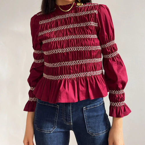 Autumn Winter Arrival Multi Color Casual Half High Collar Smocking Long Sleeved Top Bottoming Shirt