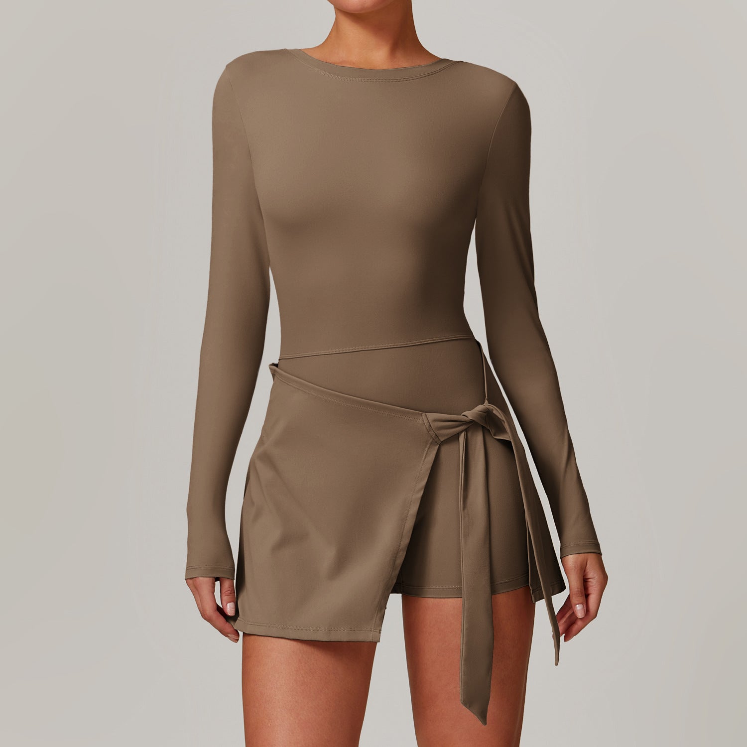 Sollinarry Faux Two Piece Anti Exposure Tight Sports Dress Sexy Slit Strap U Shaped Beauty Back Tennis Dress