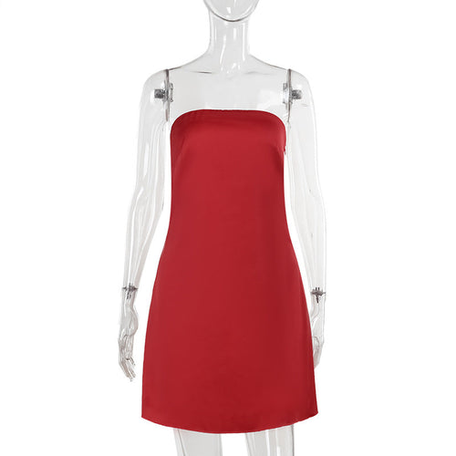 Autumn Dress Socialite Elegant Sexy Tube Top Satin Backless Mini Dress