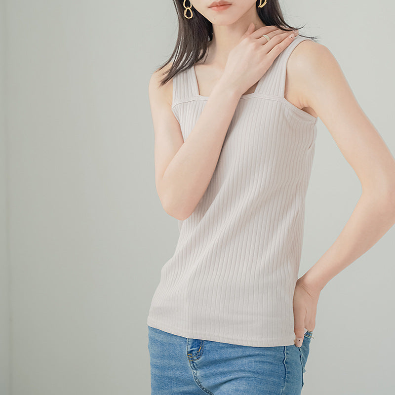 Pure Cotton Camisole Women Sunken Stripe Lengthened Vest Women Inner Wear