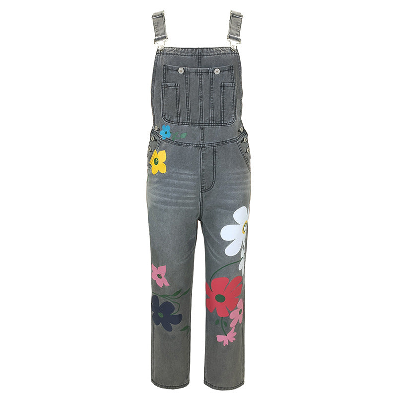 Suspender Pants Middle East Washed Cotton Polyester Printed Casual Jeans Non Elastic Comfortable Suspender Trousers