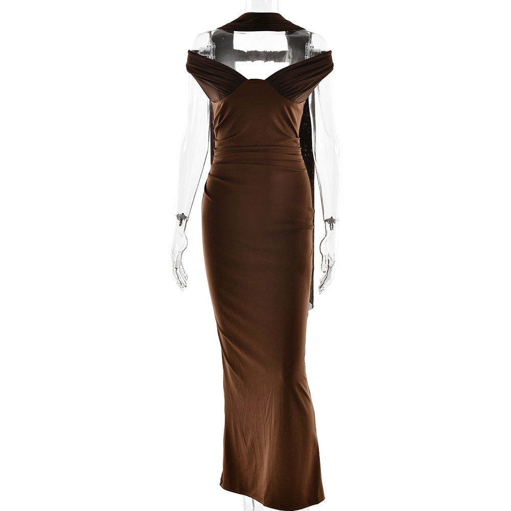Elegant Tube Top Solid Color Dress Sexy Sleeveless Slim Fit Backless Dress