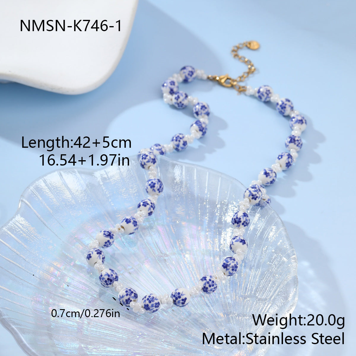 Special Interest Design Ceramic Necklace Set Floral Beads Blue White Porcelain Beaded Chain Jewelry