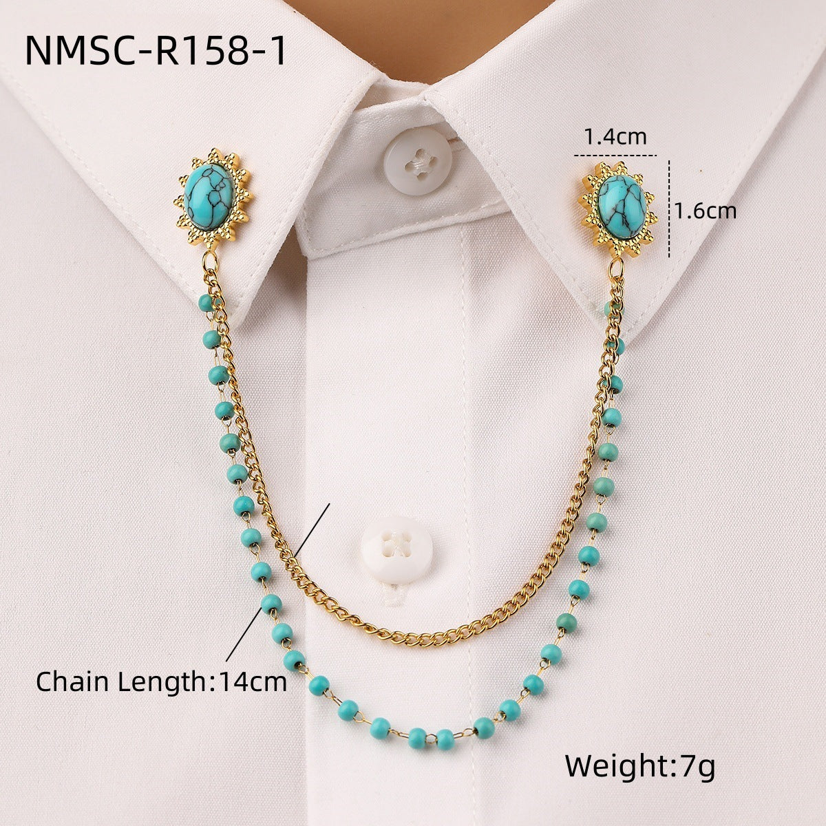 Oval Turquoise Stainless Steel Collar Pin All Match Shirt Neckline Ornament Women