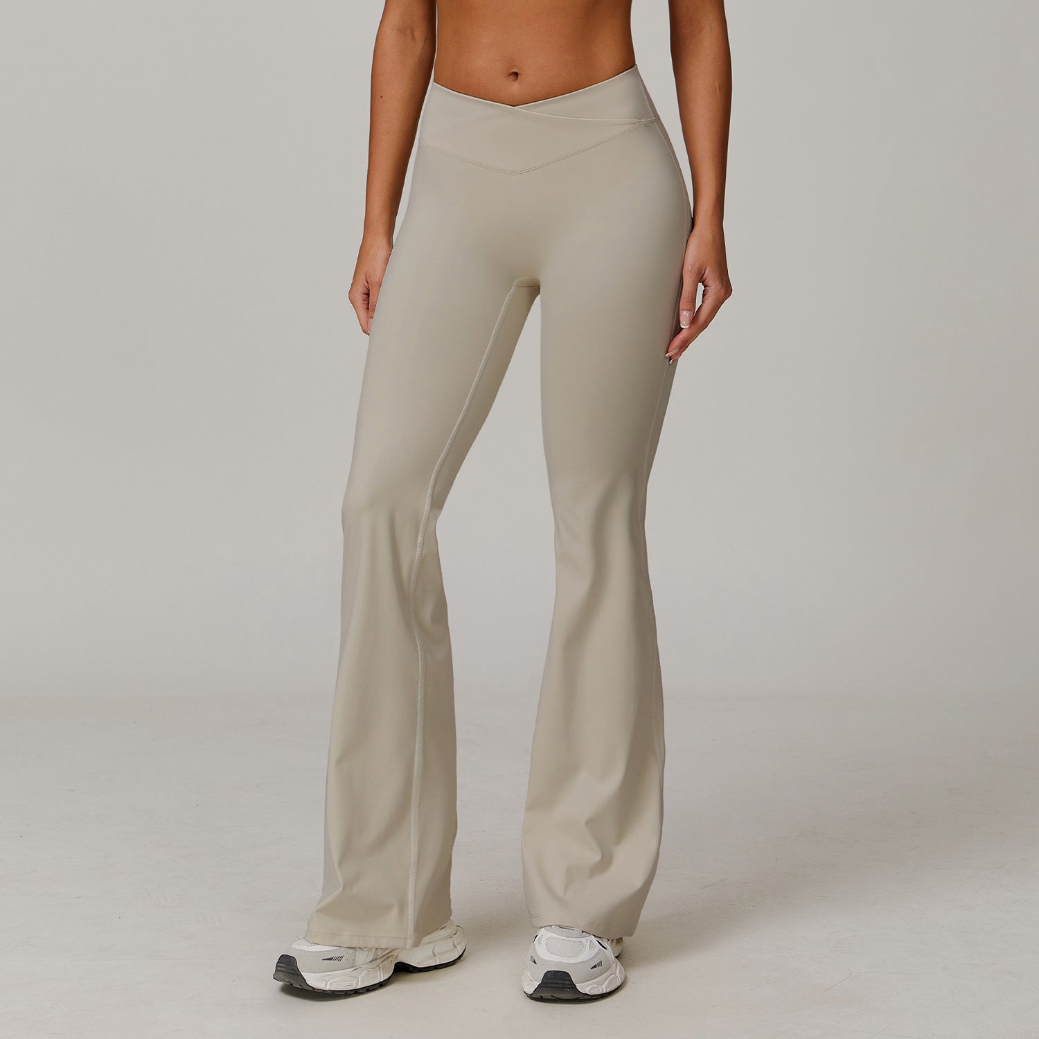 Sollinarry Nude Feel Yoga Pants Cross High Waist Running Sports Casual Skinny Bell Bottom Pants Women