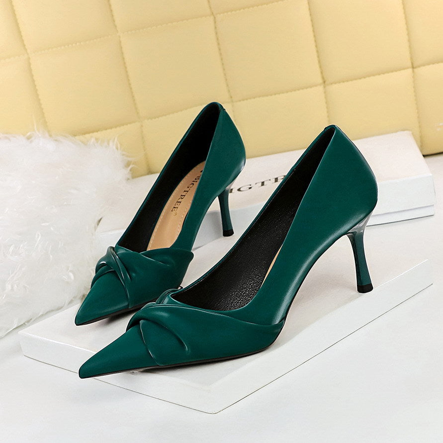 Elegant Cocktail High Heels Stiletto Heel Slim Fit Low Cut Pointed Toe Bowknot Women Shoes