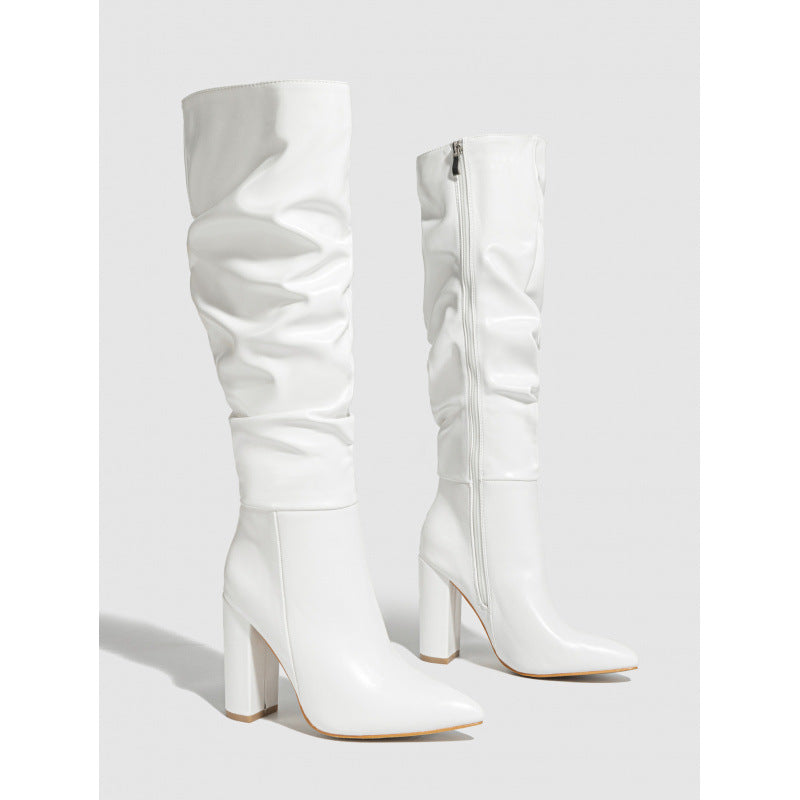 Pointed Toe Chunky Heel Pointed Toe Natural Wrinkle ide Zipper Boots plus Size Ankle Boots