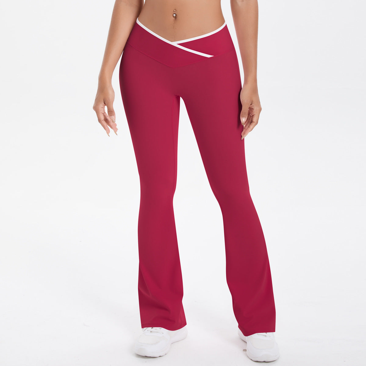 Nude Feel Skinny Yoga Pants Micro Pull Contrast Color Cross High Waist Wide Leg Bell Bottoms Women Sports Fitness Pants
