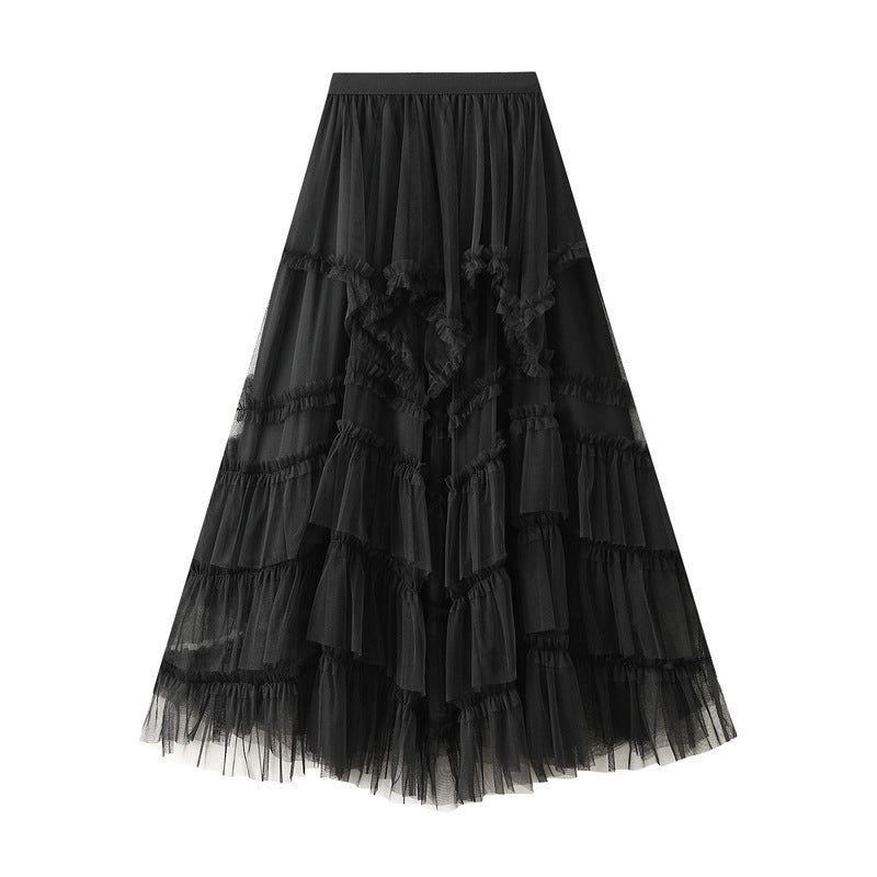 Skirt Summer Irregular Asymmetric Tulle Skirt Slimming High Waist Bubble Tiered Dress