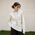 Cotton Linen Knitted off Shoulder T shirt Autumn Winter Side Slit Asymmetric Hem Top Niche Linen Sweater